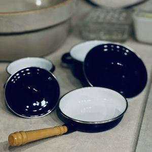 CHILD'S IKEA 5-piece DUNKTIG Blue Metal Pots & Pan Set kids play kitchen